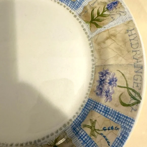 PIER 1 HYDRANGEA Flowers Set of  2 10” Dinner Plate Dish England Angleterre HTF - Picture 7 of 9